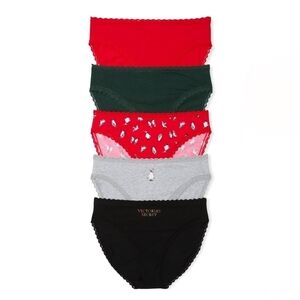 Victoria's Secret 5 Pack Brief Panty Set Sz Small Holiday, Penguins